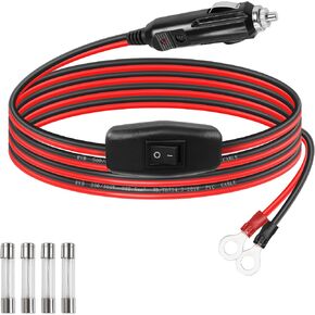 GELRHONR Car Cigarette Lighter Male Plug to O Ring Terminal with ON OFF Switch Adapter Cable,12V-24V 12AWG Auto Cigarette Lighter Extension Cable Cord with 25A Fuse Heavy Duty Cord (2M/6.5Ft)