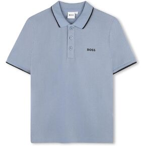 BOSS Boys Short Sleeve Knit Polo Shirt, with Striped Collar