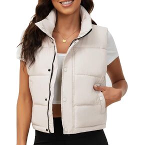 Fengbay Sleeveless Zip Up Puffer Vest for Women, Warm Stand Collar Down Vest, Lightweight Bubble Quilted Puffy Cropped Vests