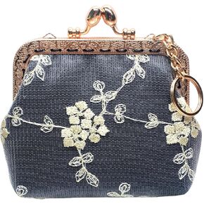 محفظة POPUCT Vintage Kiss Lock للعملة المعدنية ومحفظة بإبزيم على شكل سلسلة مفاتيح للنساء (أبيض)