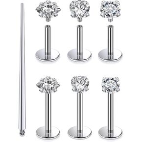 Kridzisw 18G 20G Nose Rings Hoop Stainless Steel L-Shaped Nose Rings Studs Screw Clear Clicker Retainer Tragus Cartilage Helix Earrings Piercing Hoop 36pcs
