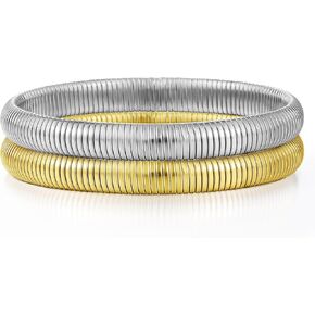Emibele Bangle Bracelet Set 3Pcs, Chunky Titanium Non Tarnish Stretch Bracelet Stack, Flexible Wide Wristband Bangle Layered Snake Chain Bracelet for Women