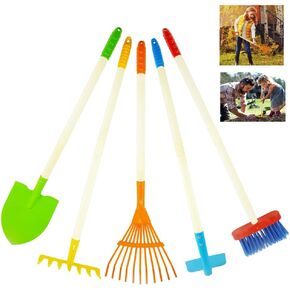 Kids Garden Tools, Outdoor Toys, Shovel for Digging Sand, Kid-Sized Rake, 5PCS 27.6 Inch Long Gardening Tools for Boys Girls Age 3 and up Gifts