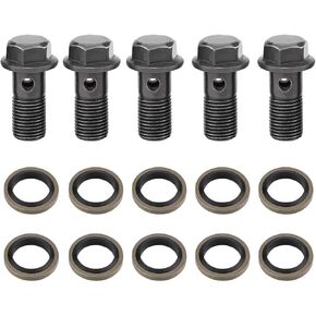 Qiilu Banjo Bolt Crush Washer, 5pcs Motorcycle Banjo Bolts & Washers for Brake Caliper Master Cylinder M10×1.25mm