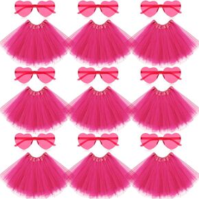 Handepo 18 Pcs Tutu Skirt for Women Heart Shaped Sunglasses Adult Tulle Tutu Costume Lady 80s Halloween Christmas Party