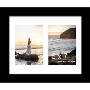 DUENPY 11x14 Picture Frame, 5x7 Collage Picture Frame, Displays Two 5x7 inch Photos, or 11x14 (Without Mat) Available for Wall Mount or Table Top Horizontal and Vertical Display, Black.