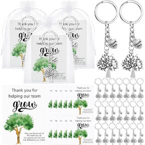 Team Appreciation Gifts Tree Keychains Thank You Card Organza Bag Good Luck Keychain for Employee Coworker