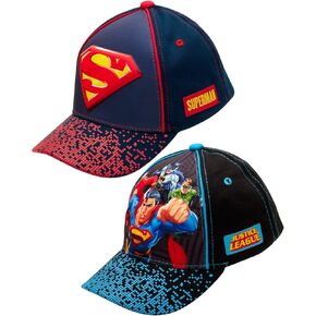 DC Comics Boys' Super Hero Baseball Cap - 2 Pack 3D Superman, Batman, Justice League Curved Brim Snap Back Hat (2T-7)