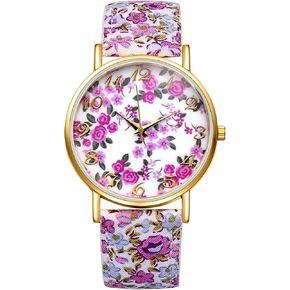 Avaner Women's Leather Wrist Watches Boho Floral Printed Analog Quartz Watches
