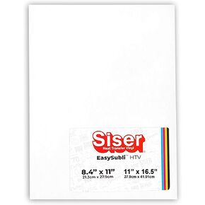 Siser EasySubli Heat Transfer Vinyl, 11" x 16.5" Sheets (15 Pack) - Sublimation Printer Compatible HTV - Full-Color Transfers for T-Shirts, Accessories, and More - CPSIA Certified