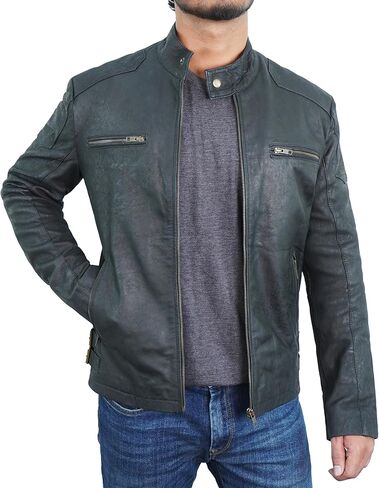 سترة جلدية من STOREJEES Snuff للرجال - سترة من جلد الغزال بتصميم كلاسيكي للرجال ملابس خارجية للرجال من جلد الغزال in Kuwait