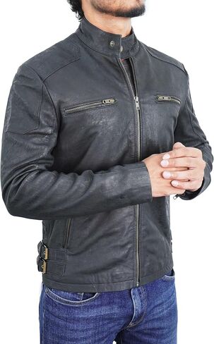 سترة جلدية من STOREJEES Snuff للرجال - سترة من جلد الغزال بتصميم كلاسيكي للرجال ملابس خارجية للرجال من جلد الغزال in Kuwait