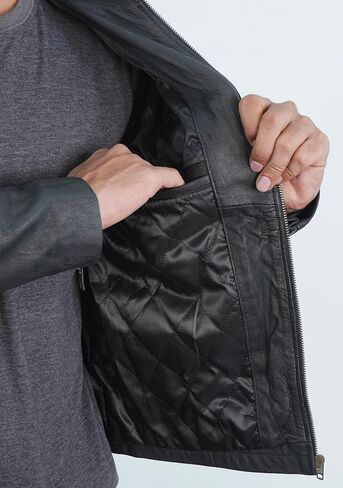 سترة جلدية من STOREJEES Snuff للرجال - سترة من جلد الغزال بتصميم كلاسيكي للرجال ملابس خارجية للرجال من جلد الغزال in Kuwait