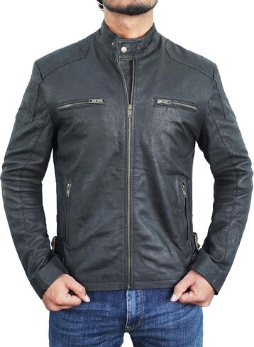 سترة جلدية من STOREJEES Snuff للرجال - سترة من جلد الغزال بتصميم كلاسيكي للرجال ملابس خارجية للرجال من جلد الغزال in Kuwait