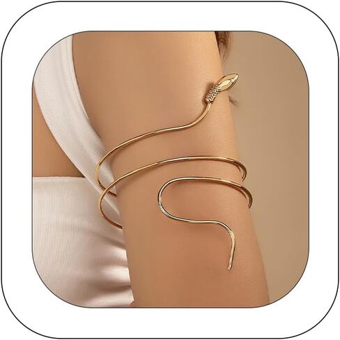 Hanfluenve Gold Snake Arm Cuff Crystal Upper Arm Band Cuff Bracelets Sparkle Rhinestones Wrist Cuff Gold Bracelet Punk Adjustable Open Cuff Armlet Armband Jewelry for Party Prom in Kuwait