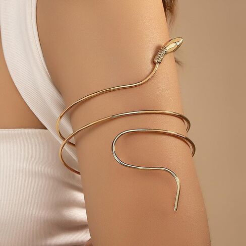 Hanfluenve Gold Snake Arm Cuff Crystal Upper Arm Band Cuff Bracelets Sparkle Rhinestones Wrist Cuff Gold Bracelet Punk Adjustable Open Cuff Armlet Armband Jewelry for Party Prom in Kuwait
