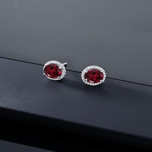 Gem Stone King 10K White Gold Purple Amethyst and White Diamond Halo Earrings For Women (1.84 Cttw, Gemstone Birthstone, Oval Checkerboard Cut 7X5MM) in Saudi Arabia