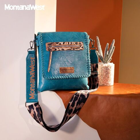 Montana West Crossbody Bags for Women with Dual Compartments Western Crossbody Purse With Leopard Print Guitar Strap in Kuwait