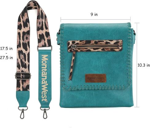 Montana West Crossbody Bags for Women with Dual Compartments Western Crossbody Purse With Leopard Print Guitar Strap in Kuwait