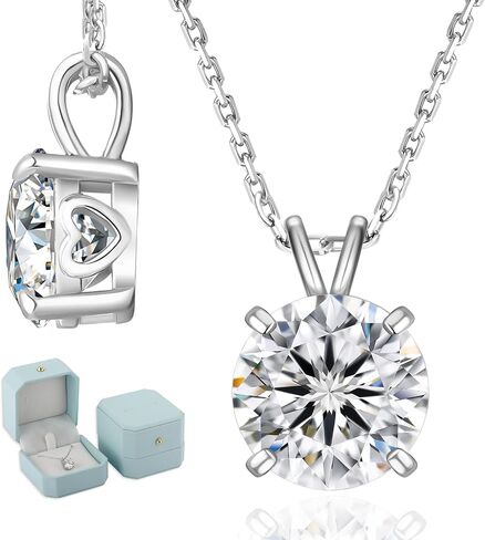 KRKC&CO Moissanite Necklace for Women, Sterling Silver Lab Created Solitaire Diamond Pendant for Her, 4-Prong, GRA Certificate, Gift for Anniversary, Birthday, Wedding - to Wife, Mom, 0.5/1/2/3/4CT White Gold Plated Silver Jewelry in Saudi Arabia
