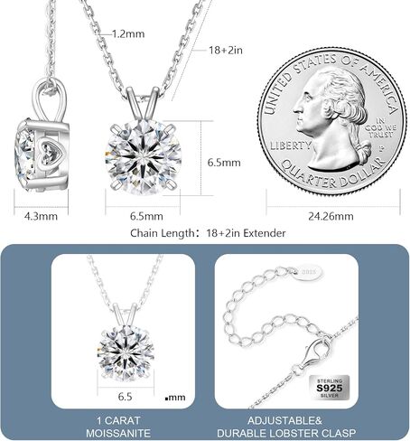 KRKC&CO Moissanite Necklace for Women, Sterling Silver Lab Created Solitaire Diamond Pendant for Her, 4-Prong, GRA Certificate, Gift for Anniversary, Birthday, Wedding - to Wife, Mom, 0.5/1/2/3/4CT White Gold Plated Silver Jewelry in Saudi Arabia