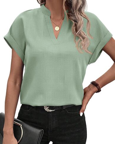 BTFBM Women's Summer Tops 2024 V Neck Short Sleeve Tshirt Loose Flowy Tunics Solid Color Dressy Casual Blouse Shirts in Saudi Arabia