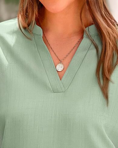 BTFBM Women's Summer Tops 2024 V Neck Short Sleeve Tshirt Loose Flowy Tunics Solid Color Dressy Casual Blouse Shirts in Saudi Arabia