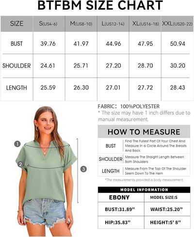 BTFBM Women's Summer Tops 2024 V Neck Short Sleeve Tshirt Loose Flowy Tunics Solid Color Dressy Casual Blouse Shirts in Saudi Arabia