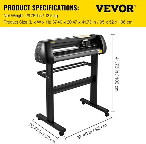 آلة قطع الفينيل VEVOR، 34 بوصة / 870 مم كحد أقصى لقص تغذية الورق، طابعة شاشة LCD أوتوماتيكية لقص محيط الكاميرا مع حامل قابل للتعديل وقوة وسرعة لقطع الراسمة in Kuwait