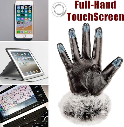 قفازات نسائية شتوية من الجلد الصناعي تعمل باللمس من Lovful مع أطراف أكمام من الفرو in Kuwait