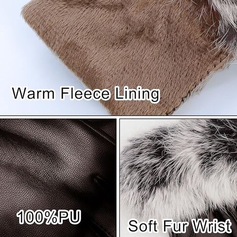 قفازات نسائية شتوية من الجلد الصناعي تعمل باللمس من Lovful مع أطراف أكمام من الفرو in Kuwait