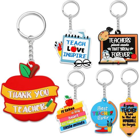 Zomiboo 6 Pcs Teacher Keyring Bulk Teacher Appreciation Gifts Bulk Women Colorful Cute Keychain for Thank You Teacher Gift in Kuwait