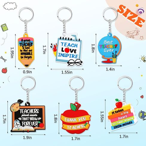Zomiboo 6 Pcs Teacher Keyring Bulk Teacher Appreciation Gifts Bulk Women Colorful Cute Keychain for Thank You Teacher Gift in Kuwait