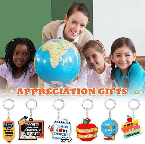 Zomiboo 6 Pcs Teacher Keyring Bulk Teacher Appreciation Gifts Bulk Women Colorful Cute Keychain for Thank You Teacher Gift in Kuwait