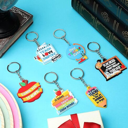 Zomiboo 6 Pcs Teacher Keyring Bulk Teacher Appreciation Gifts Bulk Women Colorful Cute Keychain for Thank You Teacher Gift in Kuwait