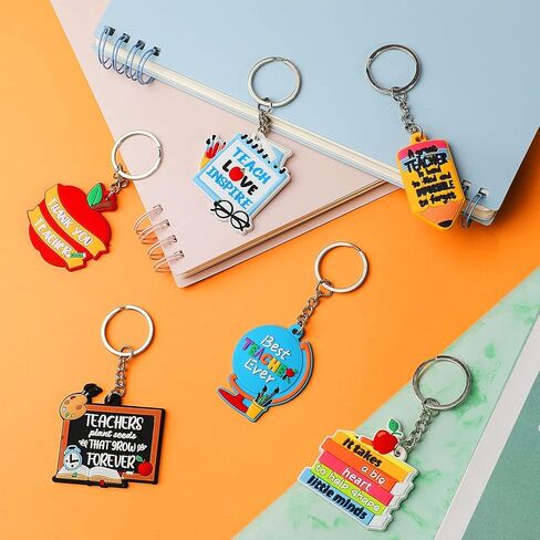 Zomiboo 6 Pcs Teacher Keyring Bulk Teacher Appreciation Gifts Bulk Women Colorful Cute Keychain for Thank You Teacher Gift in Kuwait
