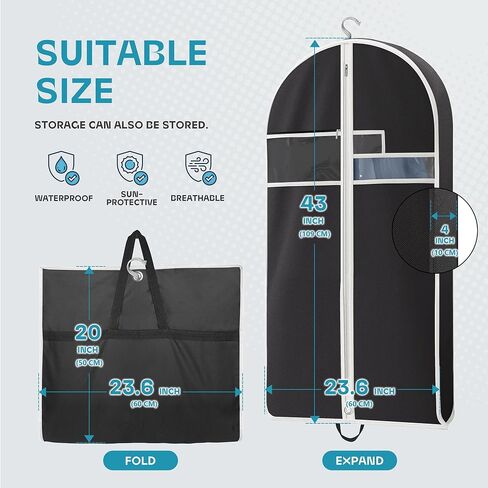 Lazebox 3 packs Garment Bag for Closet Storage and Travel with Zipper Pocket, Heavy Duty Waterproof Hanging Suit Bag with Handles for Suits, Coats, Jackets, Shirts in Kuwait