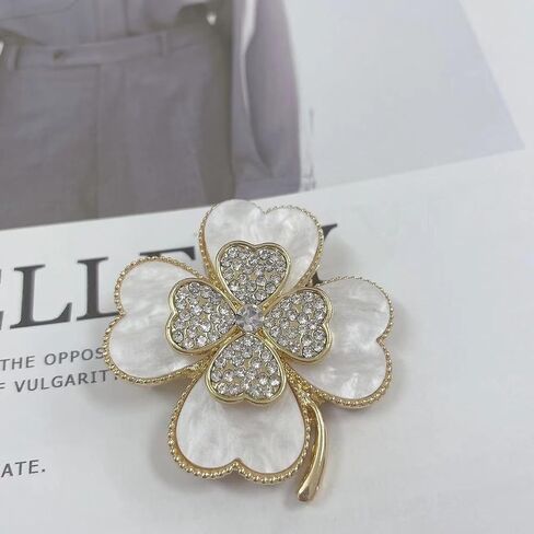 Kokoma CZ Clover Brooch Pin for Women Girls Rhinestone Four Leaf Lapel Pins Irish Shamrock Badge Corsage Brooches Cloth Dress Accessories for St Patrick's Day in Saudi Arabia