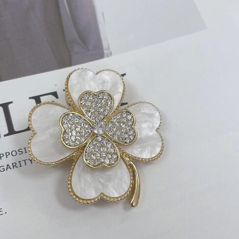 Kokoma CZ Clover Brooch Pin for Women Girls Rhinestone Four Leaf Lapel Pins Irish Shamrock Badge Corsage Brooches Cloth Dress Accessories for St Patrick's Day in Saudi Arabia