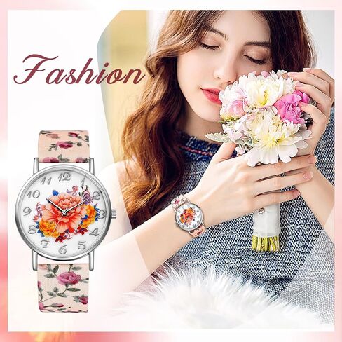 Avaner Women's Leather Wrist Watches Boho Floral Printed Analog Quartz Watches in Kuwait
