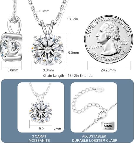 KRKC&CO Moissanite Necklace for Women, Sterling Silver Lab Created Solitaire Diamond Pendant for Her, 4-Prong, GRA Certificate, Gift for Anniversary, Birthday, Wedding - to Wife, Mom, 0.5/1/2/3/4CT White Gold Plated Silver Jewelry in Saudi Arabia