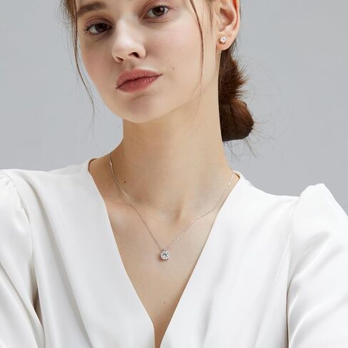 KRKC&CO Moissanite Necklace for Women, Sterling Silver Lab Created Solitaire Diamond Pendant for Her, 4-Prong, GRA Certificate, Gift for Anniversary, Birthday, Wedding - to Wife, Mom, 0.5/1/2/3/4CT White Gold Plated Silver Jewelry in Saudi Arabia