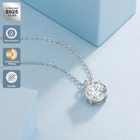 KRKC&CO Moissanite Necklace for Women, Sterling Silver Lab Created Solitaire Diamond Pendant for Her, 4-Prong, GRA Certificate, Gift for Anniversary, Birthday, Wedding - to Wife, Mom, 0.5/1/2/3/4CT White Gold Plated Silver Jewelry in Saudi Arabia