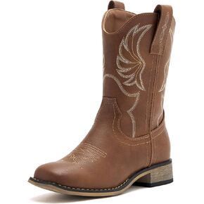 Kids Western Boots for Boys Girls Embroidered Cowgirl Cowboy Boots Square Toe Mid Calf Riding Shoes Little Kid/Big Kid