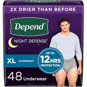 Depend Night Defense Adult Incontinence Underwear for Men, Disposable, Overnight, Large, Grey, 22 Count, Packaging May Vary