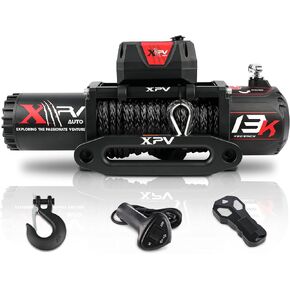 XPV AUTO Winch 10000 رطل. ونش شاحنة ونش كهربائي مقاوم للماء IP67 طقم حبل صناعي ونش كهربائي مع أجهزة تحكم عن بعد لاسلكية محمولة ومقبض سلكي لشاحنة قارب مركبة على الطرق الوعرة 4WD 4x4