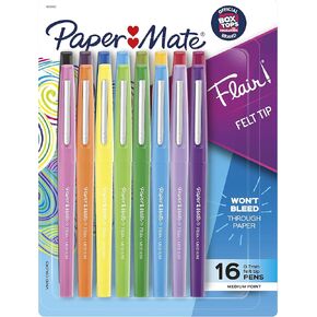 Paper Mate Flair Pens, Felt Tip Pens, Bold Tip (1.2 mm), Assorted Colors, 16 Count