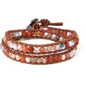 KELITCH Turquoise 2 Wrap Bracelet Gold Nugget Beads Bracelet for Women Natural Leather Bangle Summer Charm Cuff Jewlry