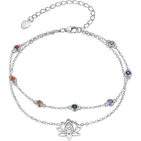 Chakra Anklet Sterling Silver Evil Eye Anklet Chakra Jewelry Evil Eye Anklets for Women Yoga Lover