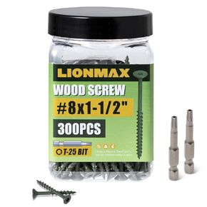 LIONMAX Wood Screws 1-1/2 Inch, Deck Screws #8 x 1-1/2", 100 PCS, Rust Resistant, Epoxy Coated, Exterior Wood Screw, Outdoor Decking Screws, Torx/Star Drive Head, T25 Star Bit Included, Tan